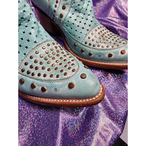 Corral Turquoise Stud Woven Snip Toe Western Cowgirl Buckle Straps Mules Sz 8 - Picture 5 of 8